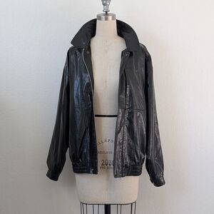 Princess Polly Black Faux Leather Oversized Bomber Jacket Size 4